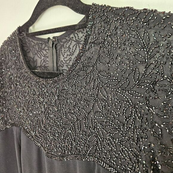 Vintage Black Tie Oleg Cassini Intricately Beaded Long Sleeve Evening Dress 12 - Picture 6 of 11